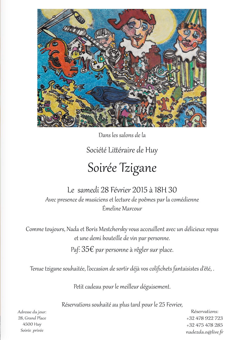 Affiche. Huy. Soirée tzigane privée. Boris Metschersky. 2015-02-28